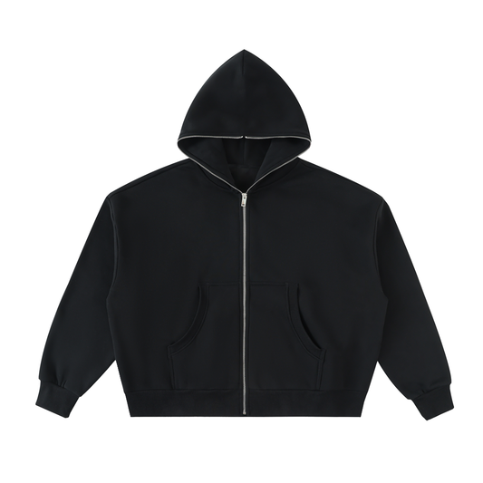 BYE BYE POLICE FULL-ZIP BOXY BLACK HOODIE