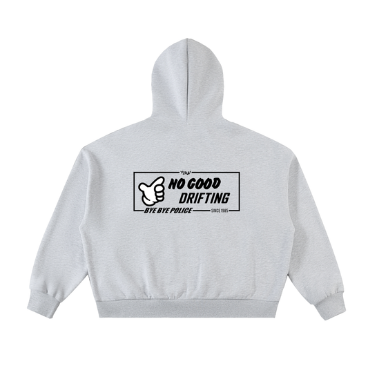 NO GOOD DRIFTING FULL-ZIP BOXY GREY HOODIE