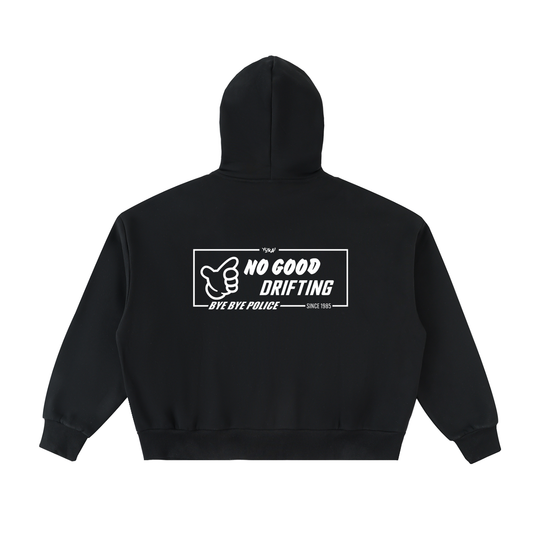 NO GOOD DRIFTING FULL-ZIP BOXY BLACK HOODIE