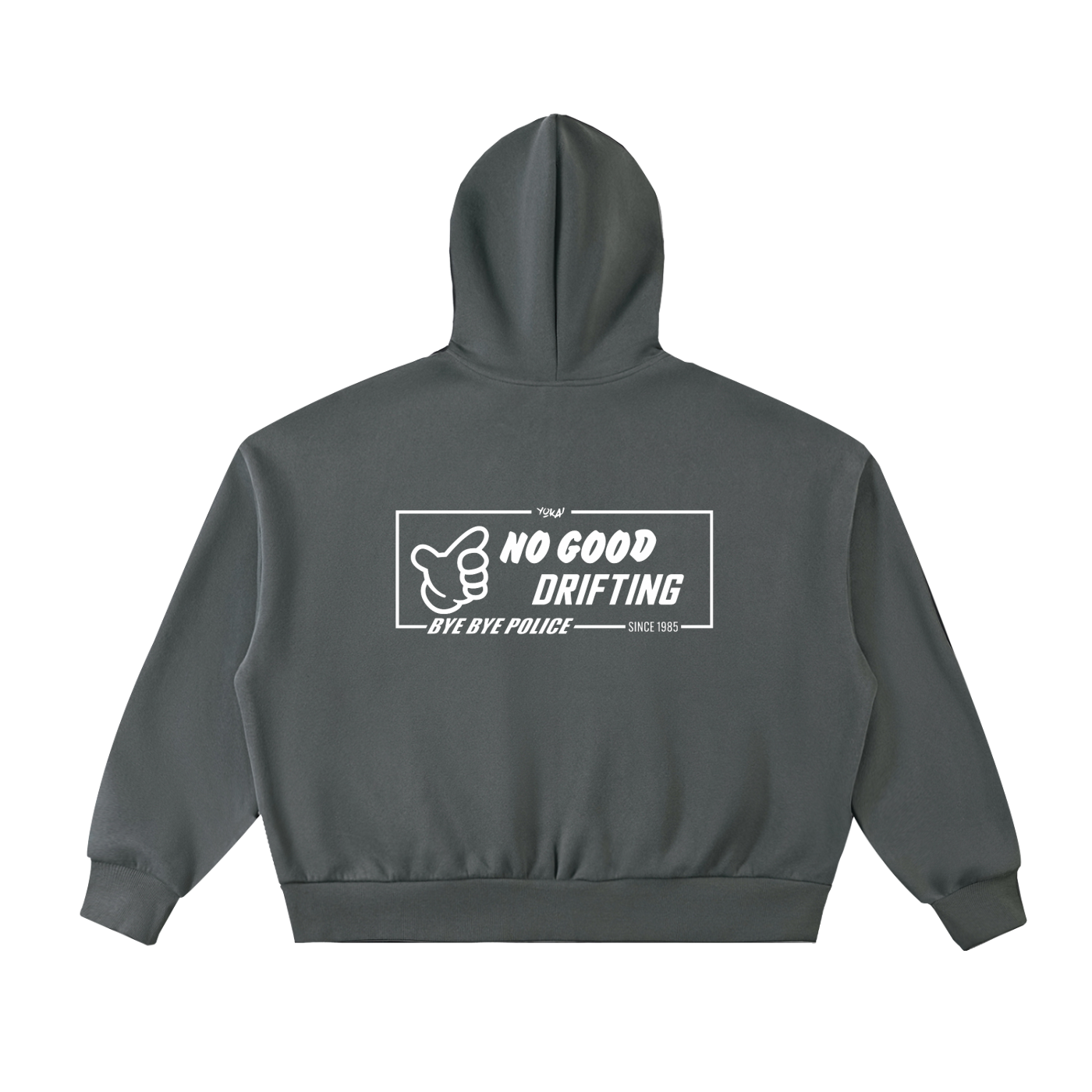 NO GOOD DRIFTING FULL-ZIP BOXY BLACK HOODIE
